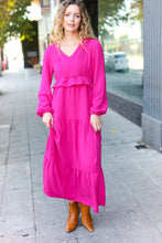 Load image into Gallery viewer, Beautiful You Pintuck Detail Frill V Neck Maxi Dress in Berry
