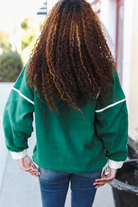 Catch Glances Cinched Waist Half Zip Up Fleece Jacket in Green