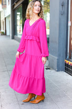 Load image into Gallery viewer, Beautiful You Pintuck Detail Frill V Neck Maxi Dress in Berry
