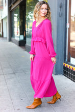 Load image into Gallery viewer, Beautiful You Pintuck Detail Frill V Neck Maxi Dress in Berry
