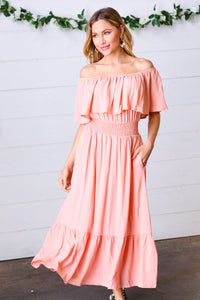 Good Living Smocked Waist Off-Shoulder Dress