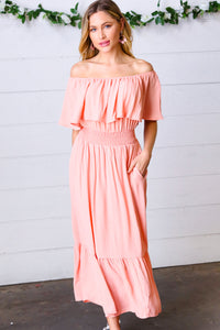 Good Living Smocked Waist Off-Shoulder Dress