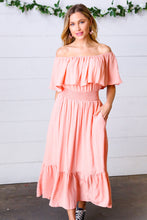 Load image into Gallery viewer, Good Living Smocked Waist Off-Shoulder Dress
