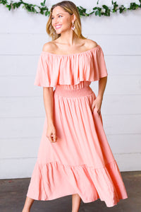 Good Living Smocked Waist Off-Shoulder Dress