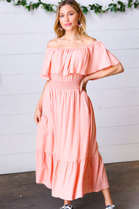 Good Living Smocked Waist Off-Shoulder Dress