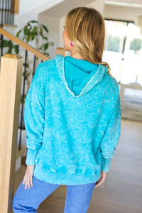 Call On Me French Terry Snap Button Hoodie in Teal