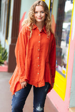 Load image into Gallery viewer, Feeling Bold Button Down Sharkbite Cotton Tunic Top in Rust
