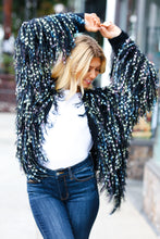 Load image into Gallery viewer, Dazzling Moments Black &amp; Multicolor Fuzzy Fringe Knit Cardigan
