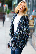 Load image into Gallery viewer, Dazzling Moments Black &amp; Multicolor Fuzzy Fringe Knit Cardigan

