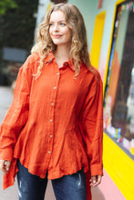 Load image into Gallery viewer, Feeling Bold Button Down Sharkbite Cotton Tunic Top in Rust
