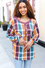 Load image into Gallery viewer, Adorable In Plaid French Terry Henley Pocket Top
