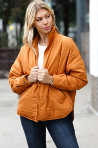 Eyes On You Quilted Puffer Jacket in Butterscotch