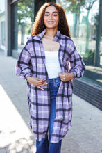 Load image into Gallery viewer, Fall Vibes Lavender Plaid Hacci Knit Open Cardigan
