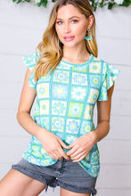 Load image into Gallery viewer, Green &amp; Blue Flower Print Flutter Sleeve Top
