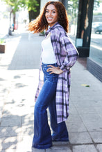 Load image into Gallery viewer, Fall Vibes Lavender Plaid Hacci Knit Open Cardigan
