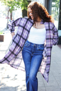 Fall Vibes Lavender Plaid Hacci Knit Open Cardigan