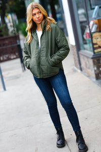 Eyes On You Quilted Puffer Jacket in Olive