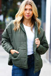 Eyes On You Quilted Puffer Jacket in Olive