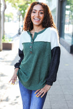 Load image into Gallery viewer, Olive &amp; Charcoal Ribbed Henley Color Block Sweater Top
