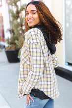 Load image into Gallery viewer, Casual Living Taupe &amp; Yellow Plaid Two Fer Shacket Hoodie
