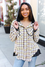 Load image into Gallery viewer, Casual Living Taupe &amp; Yellow Plaid Two Fer Shacket Hoodie
