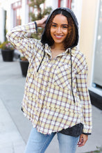 Load image into Gallery viewer, Casual Living Taupe &amp; Yellow Plaid Two Fer Shacket Hoodie
