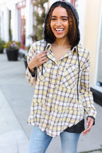 Load image into Gallery viewer, Casual Living Taupe &amp; Yellow Plaid Two Fer Shacket Hoodie
