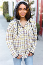 Load image into Gallery viewer, Casual Living Taupe &amp; Yellow Plaid Two Fer Shacket Hoodie
