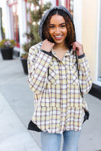 Load image into Gallery viewer, Casual Living Taupe &amp; Yellow Plaid Two Fer Shacket Hoodie
