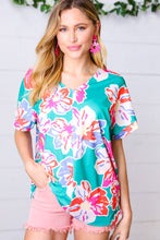Load image into Gallery viewer, Ocean &amp; Lavender Tropical Floral V Neck Top
