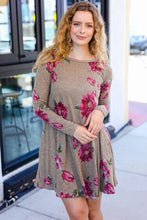 Load image into Gallery viewer, True Love Taupe &amp; French Rose Floral Print Long Sleeve Dress
