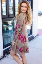 Load image into Gallery viewer, True Love Taupe &amp; French Rose Floral Print Long Sleeve Dress
