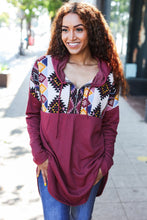 Load image into Gallery viewer, Stand Out Burgundy Tribal Print Half Zip Longline Hoodie
