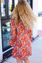 Load image into Gallery viewer, Under Your Spell Rust Floral Tie Front Elastic Bell Sleeve Dress
