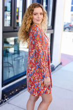 Load image into Gallery viewer, Under Your Spell Rust Floral Tie Front Elastic Bell Sleeve Dress
