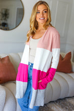 Load image into Gallery viewer, Face The Day Blush Wide Stripe Hacci Colorblock Cardigan

