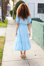 Load image into Gallery viewer, Follow Me Aqua Frill Notch Neck Shirred Waist Tiered Maxi Dress
