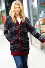 Load image into Gallery viewer, Classic Burgundy Holiday Print Button Cardigan
