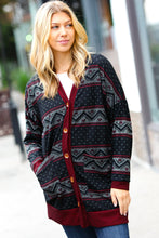 Load image into Gallery viewer, Classic Burgundy Holiday Print Button Cardigan
