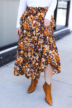 Load image into Gallery viewer, Casual Living Floral Tiered Smocked Waist Midi Skirt in Black
