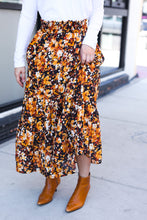 Load image into Gallery viewer, Casual Living Floral Tiered Smocked Waist Midi Skirt in Black
