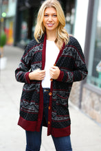 Load image into Gallery viewer, Classic Burgundy Holiday Print Button Cardigan
