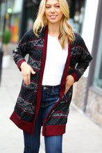 Load image into Gallery viewer, Classic Burgundy Holiday Print Button Cardigan
