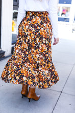 Load image into Gallery viewer, Casual Living Floral Tiered Smocked Waist Midi Skirt in Black
