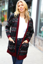 Load image into Gallery viewer, Classic Burgundy Holiday Print Button Cardigan
