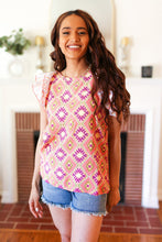 Load image into Gallery viewer, Seize The Day Peach Boho Print Frill Sleeve Keyhole Back Top
