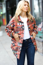 Load image into Gallery viewer, Defining Moments Rust Aztec Print Button Down Brushed Shacket
