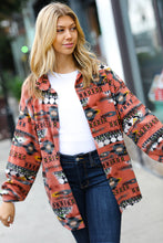 Load image into Gallery viewer, Defining Moments Rust Aztec Print Button Down Brushed Shacket
