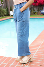 Load image into Gallery viewer, Denim Blue High Rise Drawstring Cropped Jeans
