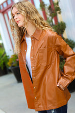 Load image into Gallery viewer, Open Your Heart Rust Vegan Leather Snap Button Shacket
